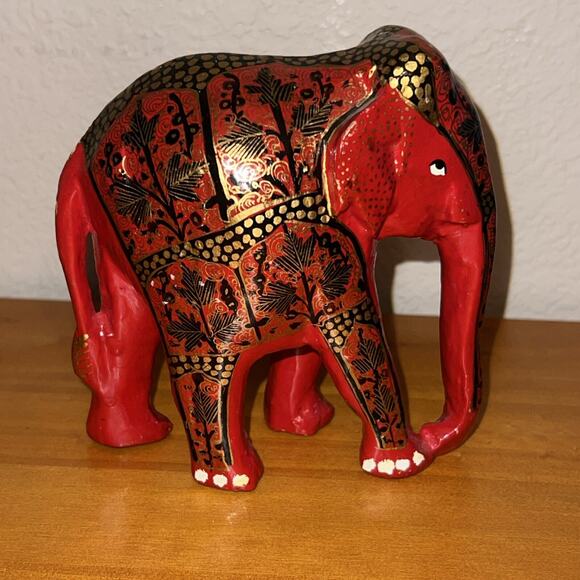 Vintage Indian Folk Art Hand Made Paper Mache Hand Painted Elephant India 5” - Picture 3 of 7